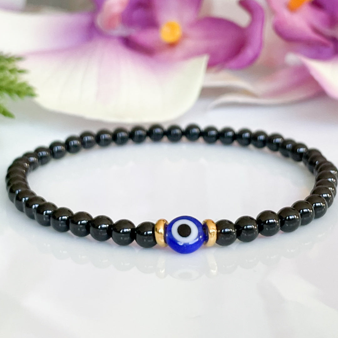 Black Tourmaline Evil Eye Bracelet Unisex