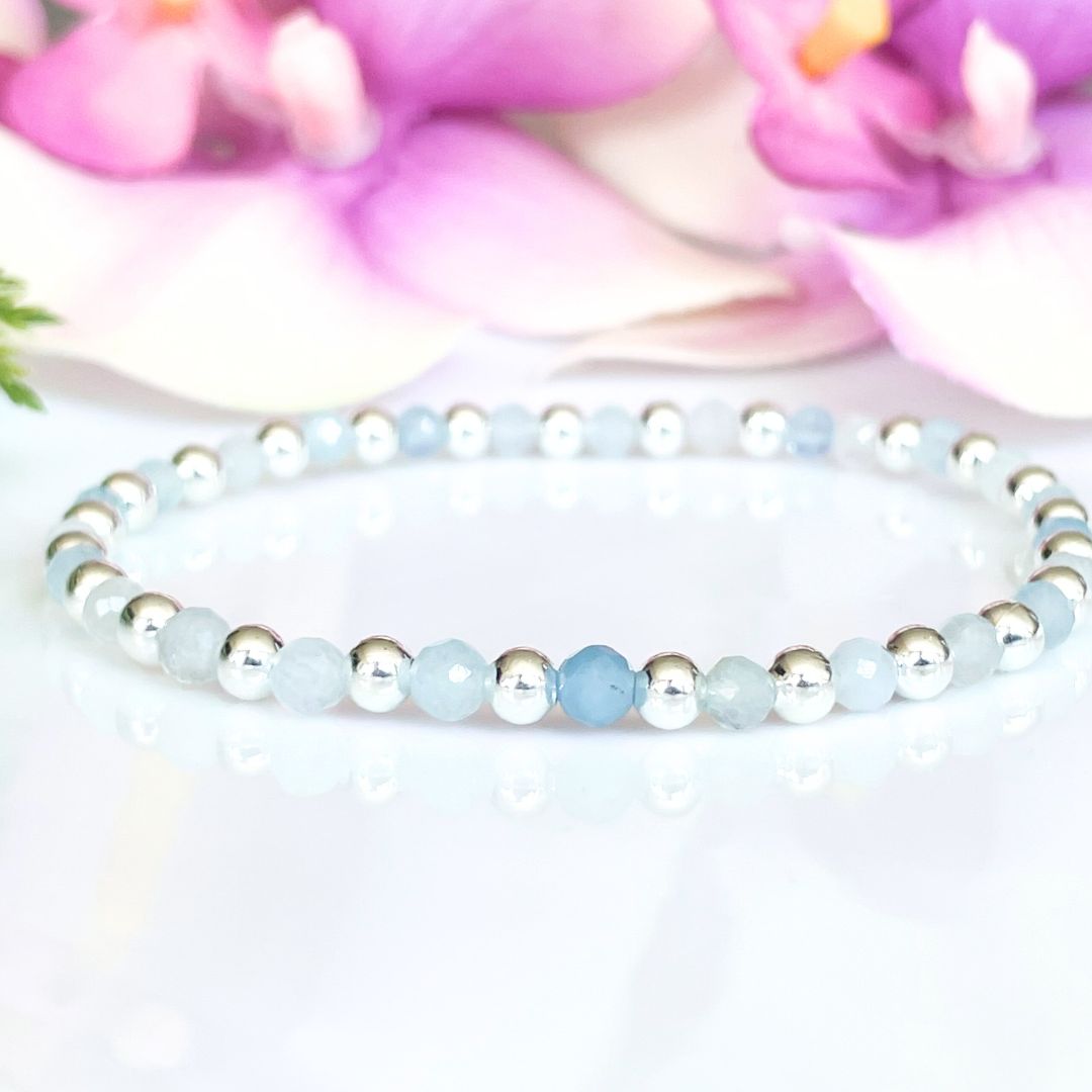 4mm Dainty Aquamarine March Birthstone Bracelet