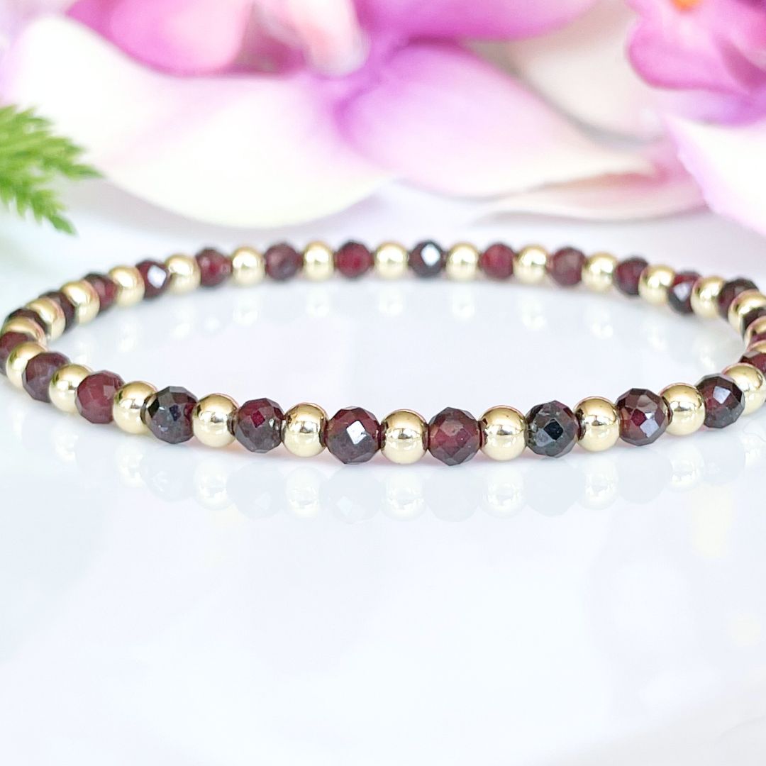 4mm Dainty Garnet January Birthstone Bracelet