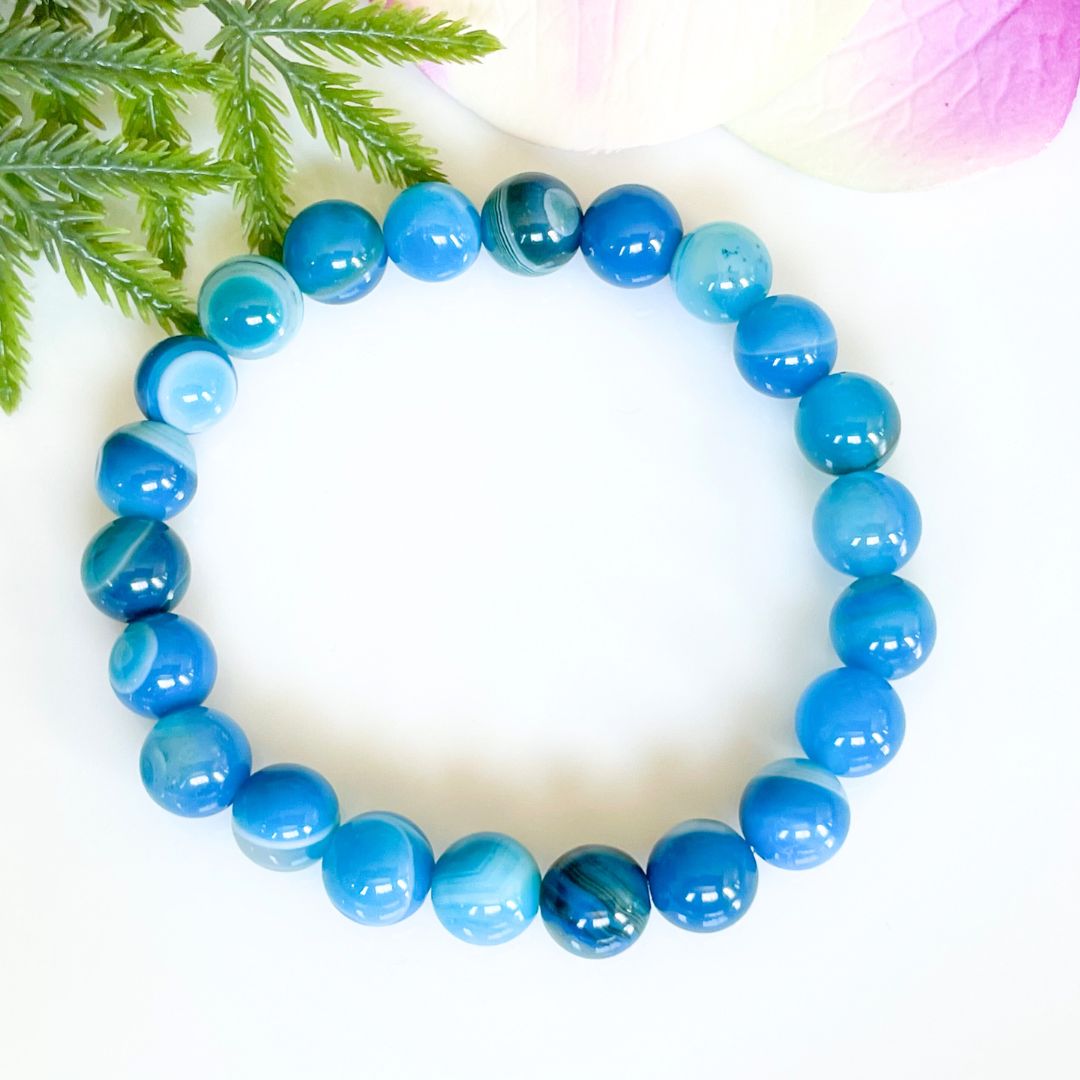 8mm Blue Banded Agate Bracelet