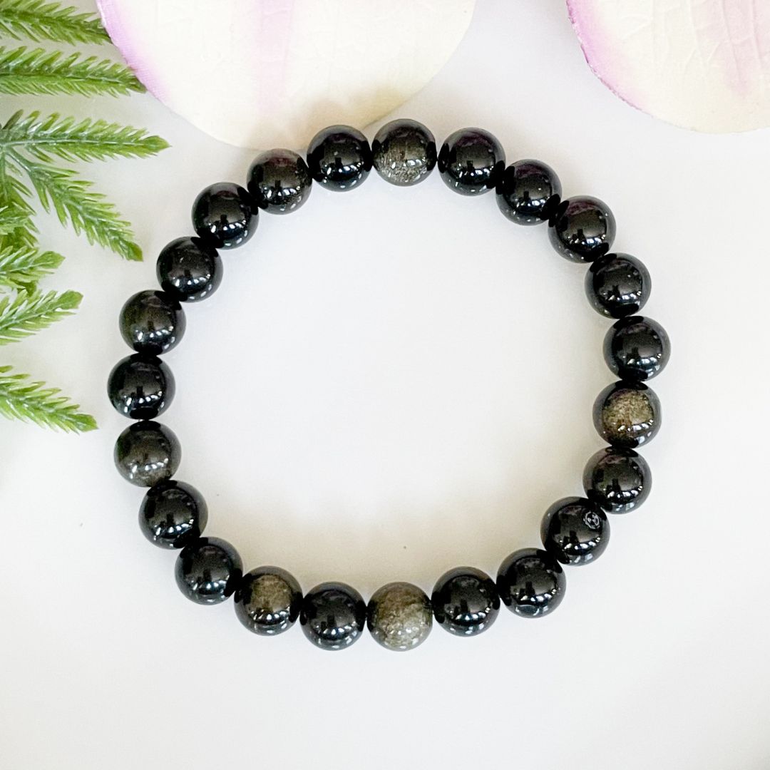 8mm golden sheen black obsidian bracelet