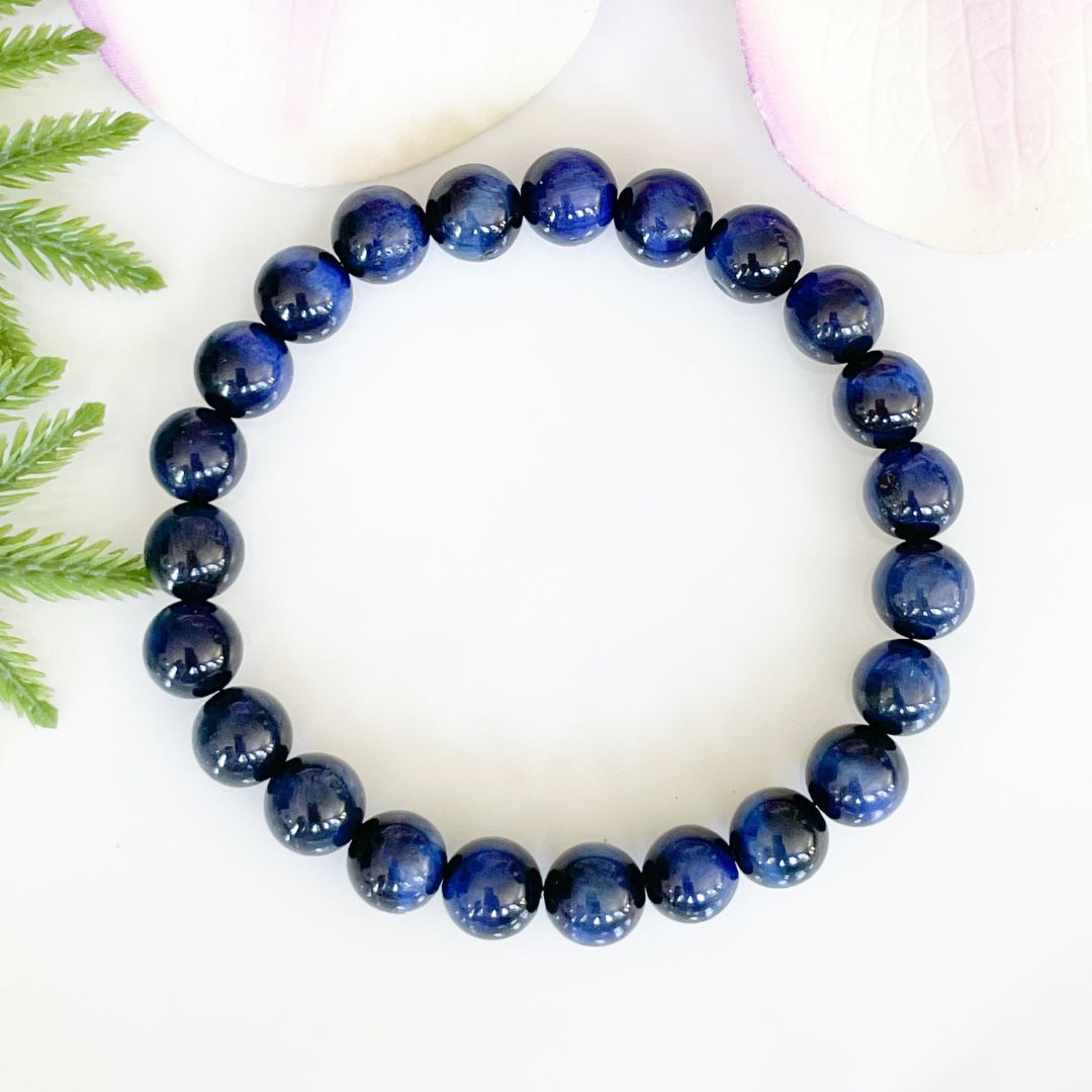 8mm blue tigers eye beaded bracelet