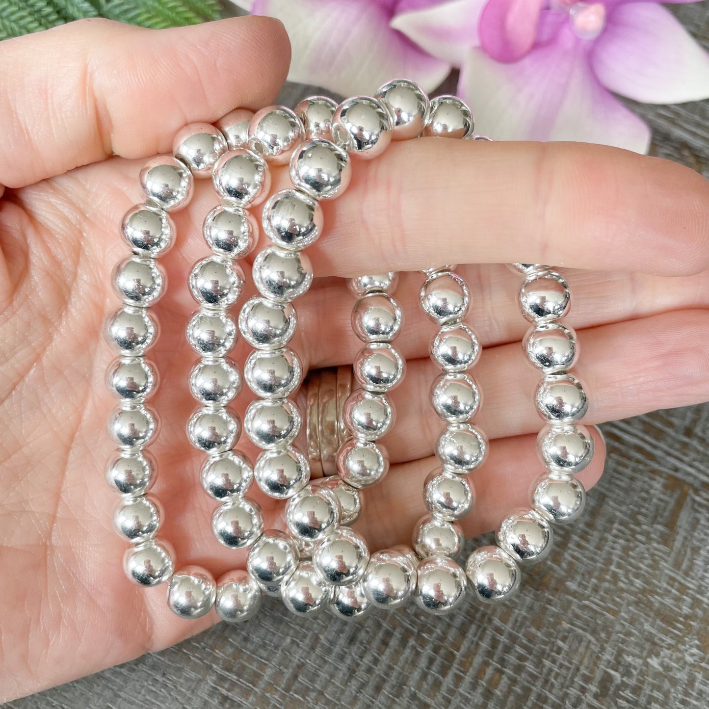 8mm silver hematite bracelet
