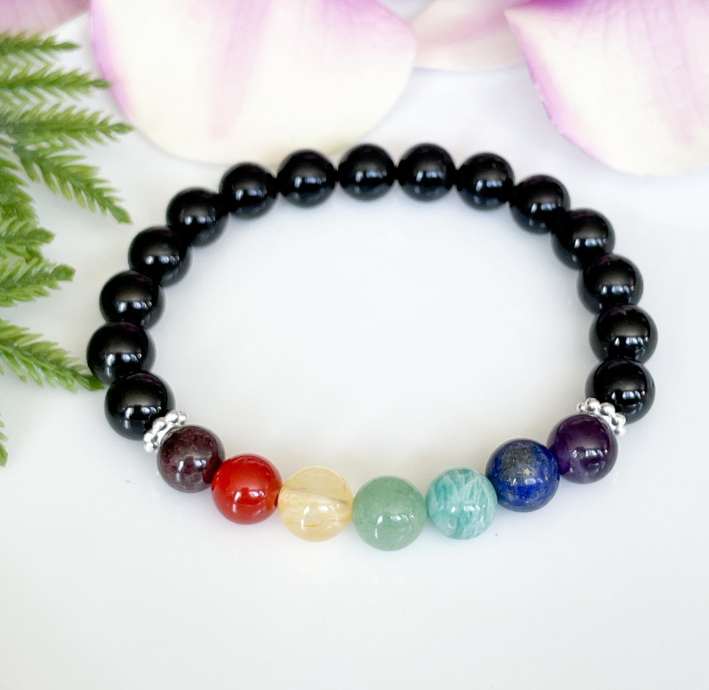 Black Tourmaline Real 7 Chakra Protection Bracelet