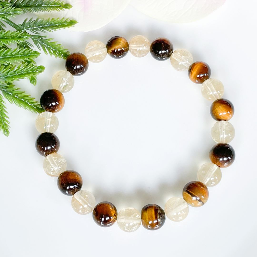 8mm Citrine and Tigers eye beaded bracelet for abundance