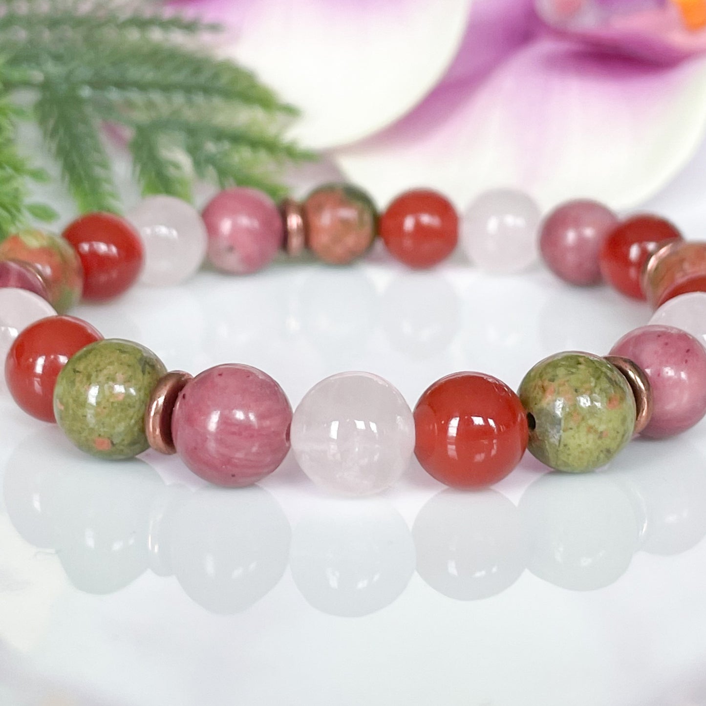 Fertility Healing Crystal Bracelet | Unakite, Carnelain, Rose Quartz, Rhodonite