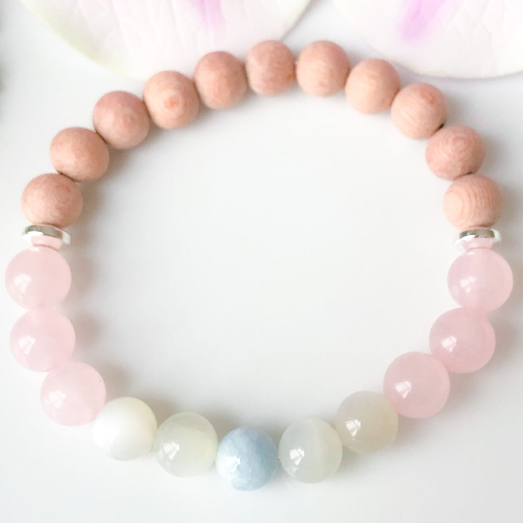 Fertility Support Bracelet with Rose Quartz, Aquamarine, Moonstone and Rosewood beads