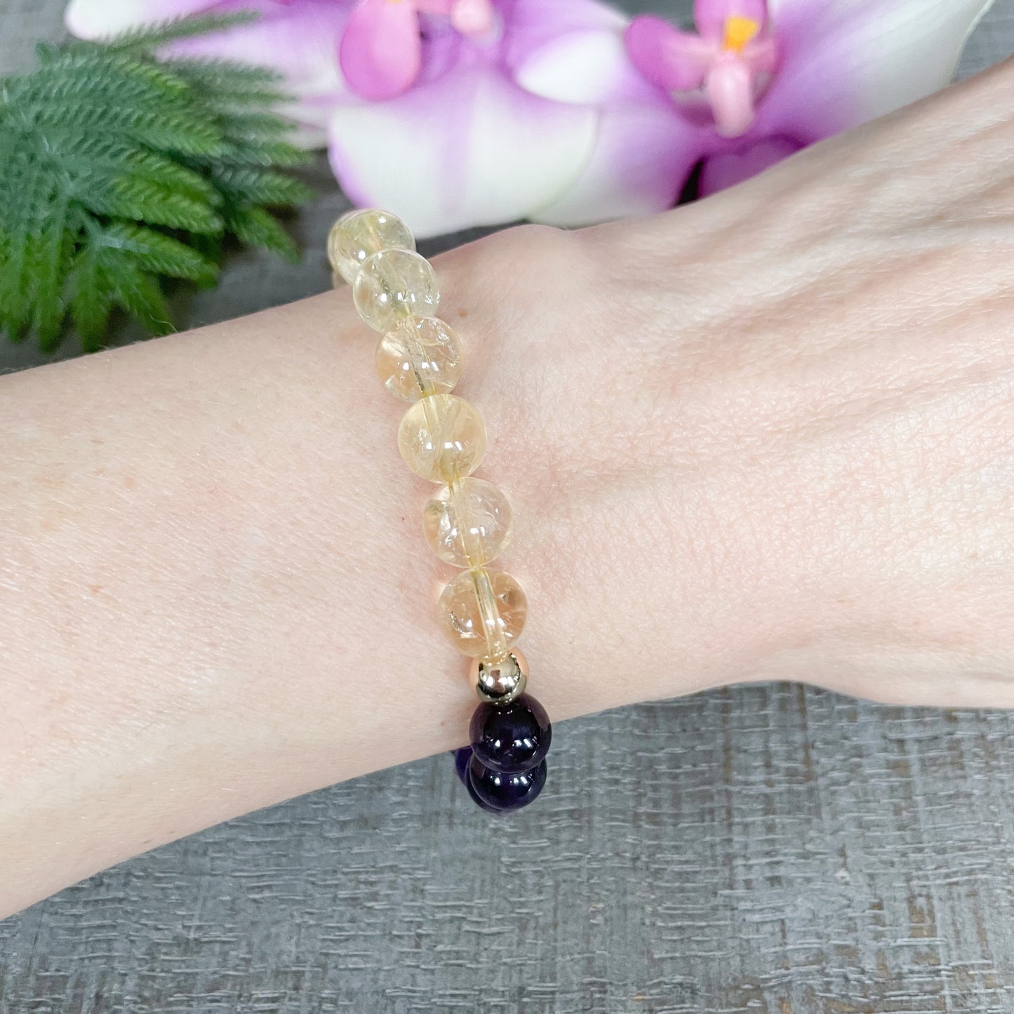 Citrine and Amethyst Healing Crystals Bracelet