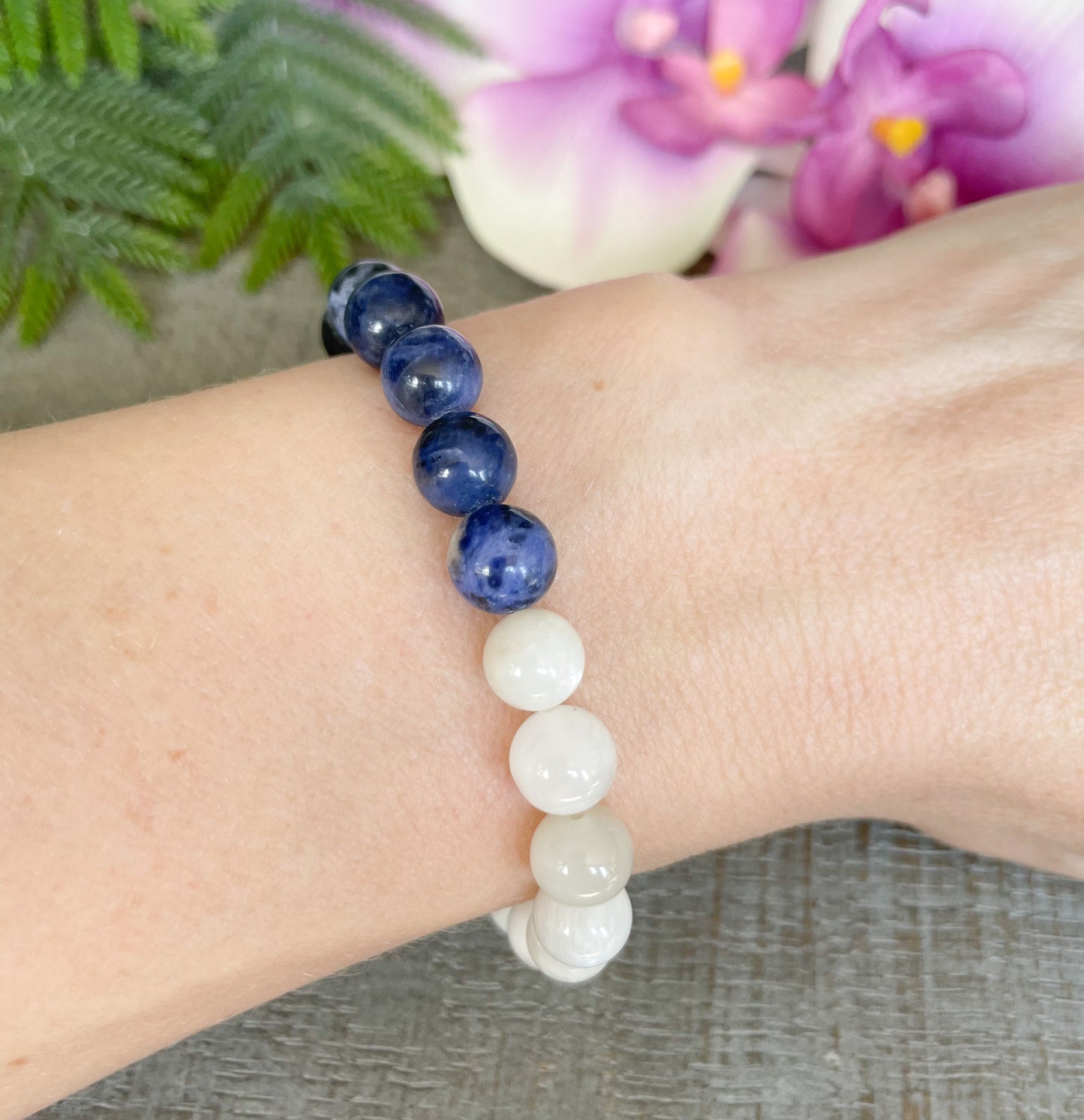 Blue Sodalite and White Moonstone Crystal Bracelet