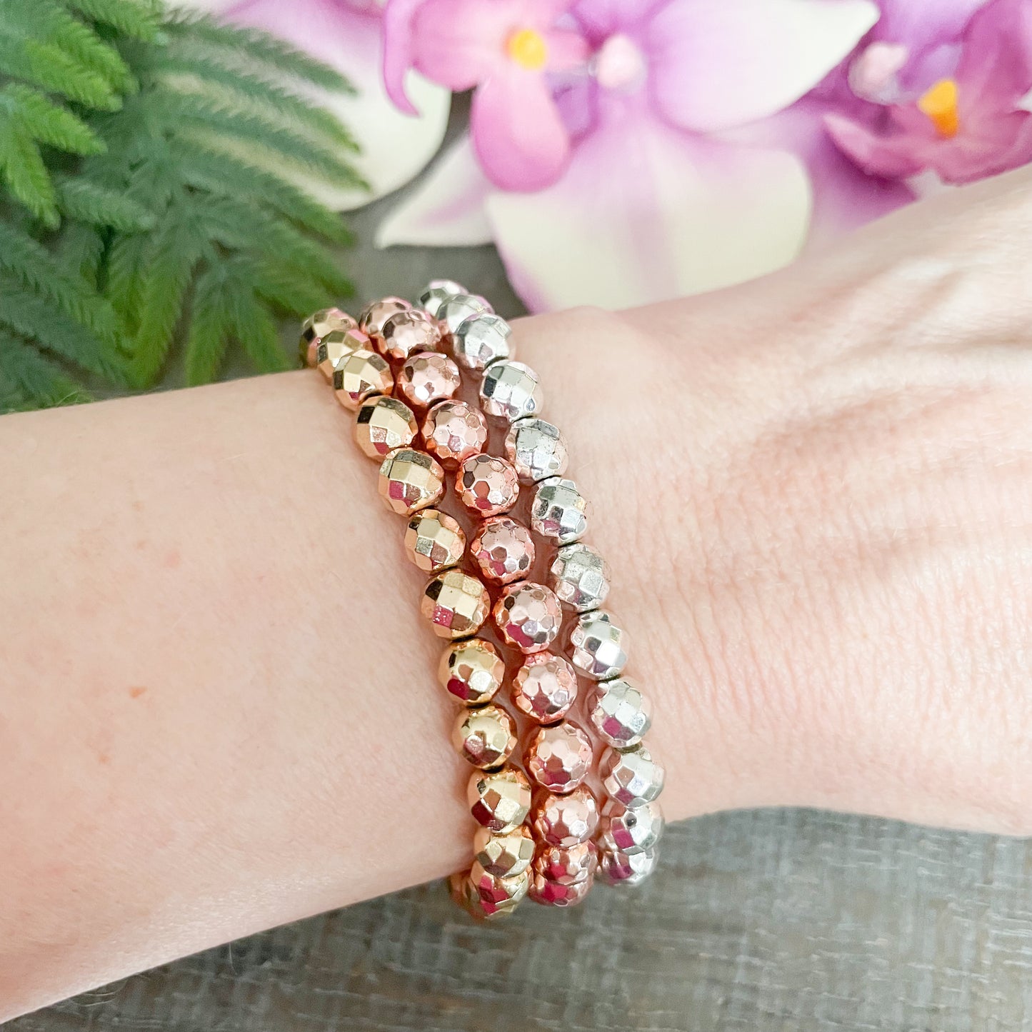6mm Faceted Hematite Bracelets - Inventory Clearance