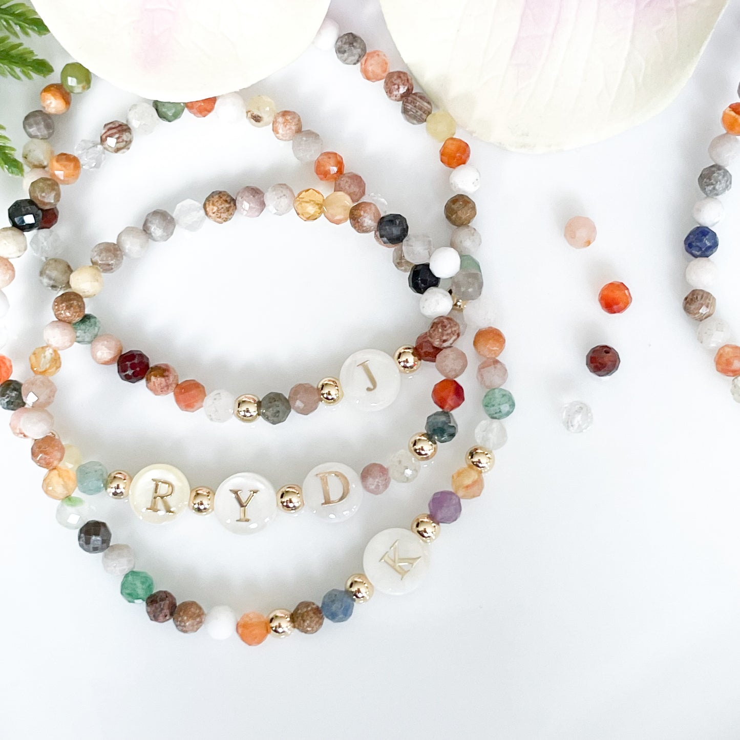 Tiny Gemstone Initial Bracelet for Women | Gold Initial