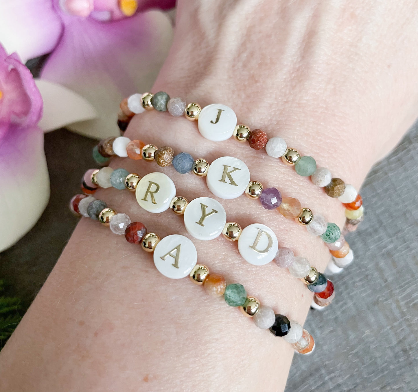 Tiny Gemstone Initial Bracelet for Women | Gold Initial