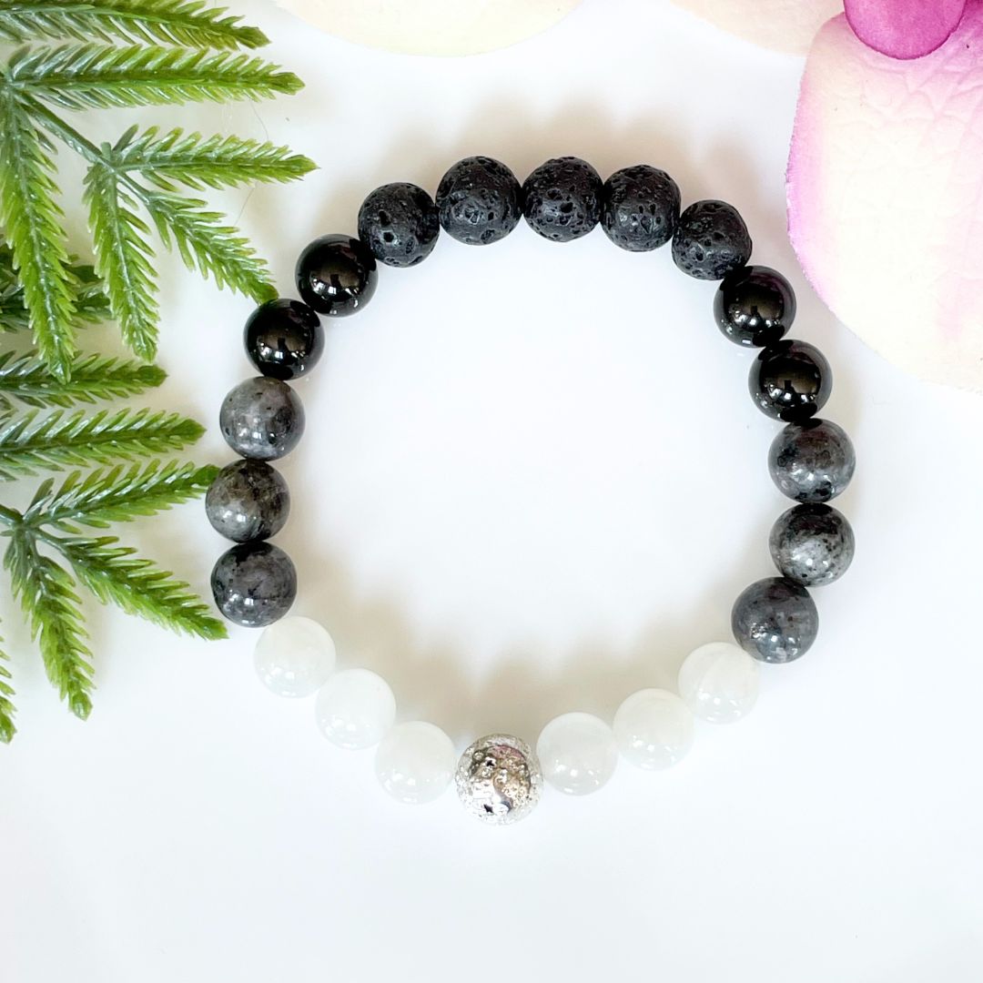 8mm Moon Phases Bracelet with Lava Beads