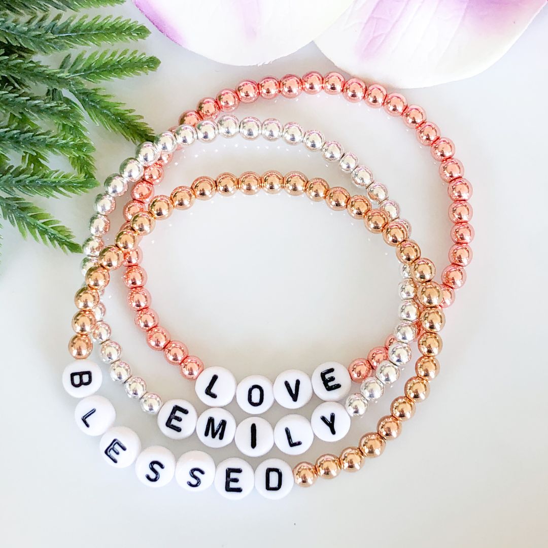 Personalized Letter Bead bracelet made with silver, gold or rose gold