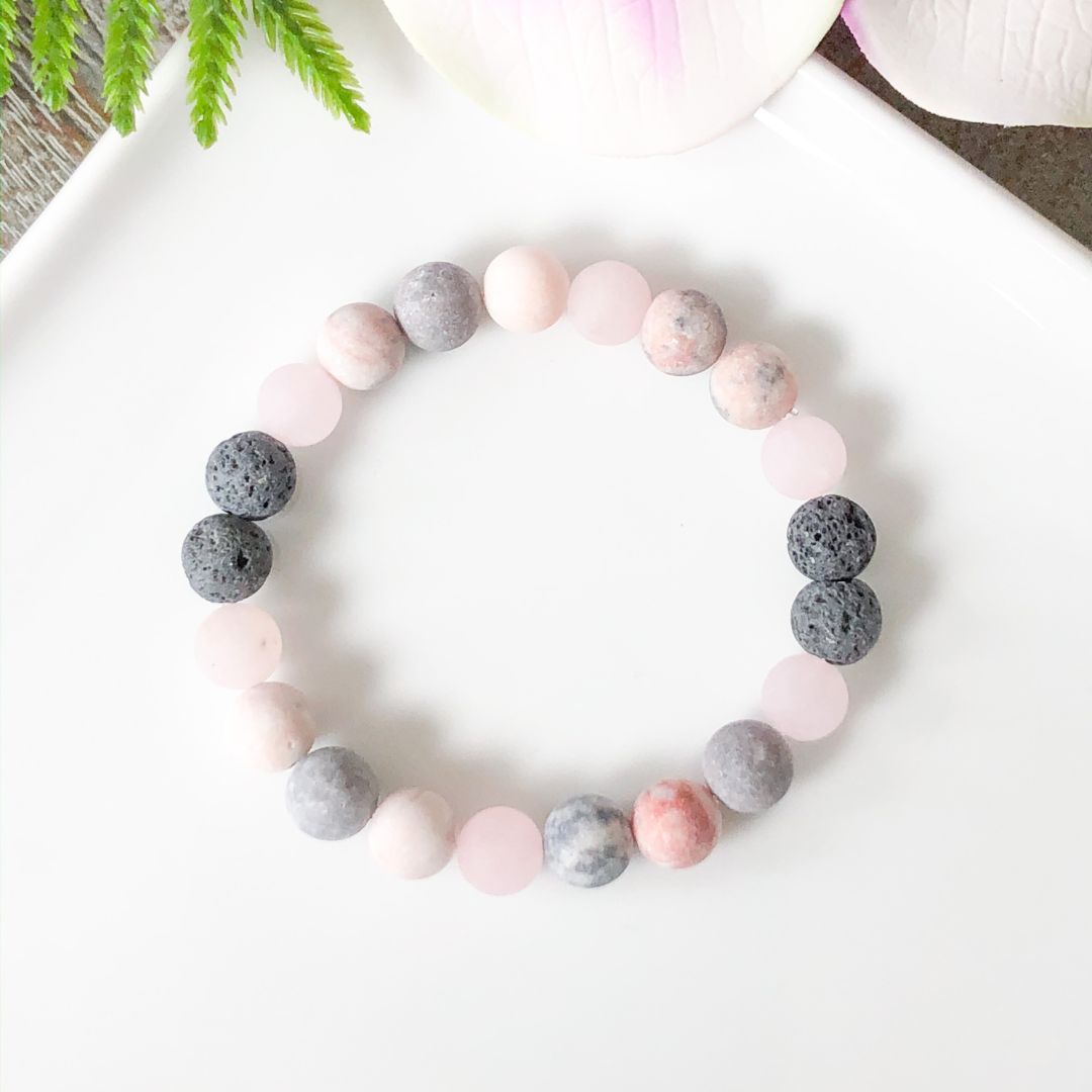 Pink Zebra Jasper and Rose Quartz Aromatherapy Bracelet