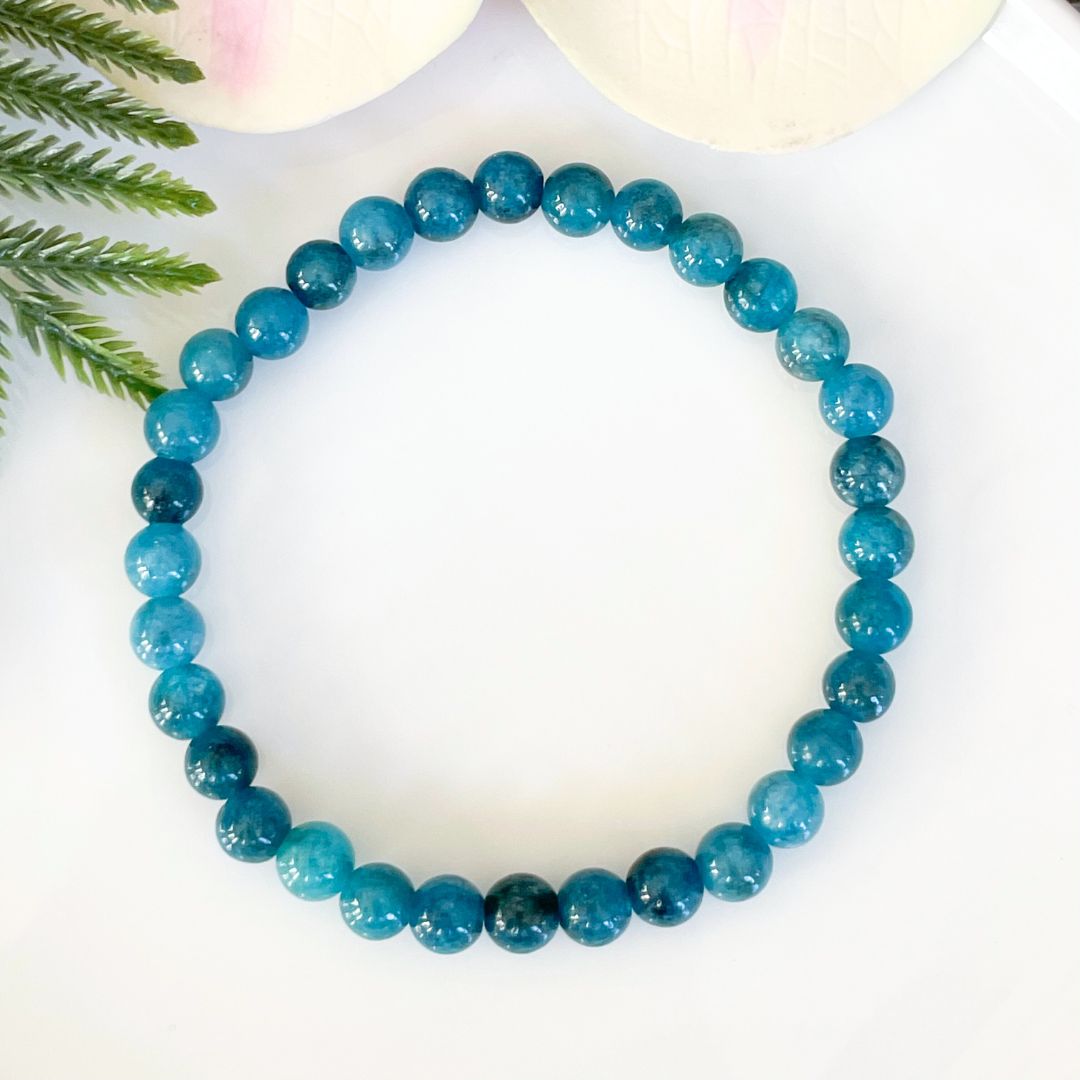 6mm Beaded Blue Apatite Bracelet