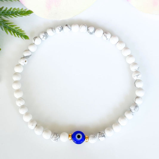 4mm Small White Evil Eye Bracelet with Gold Accents