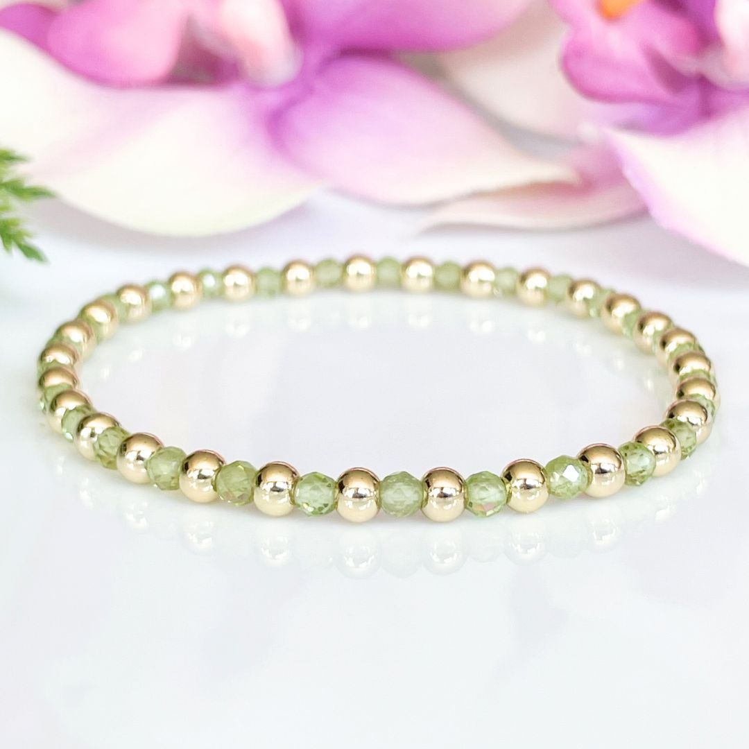 4mm Dainty Peridot August Birthstone Bracelet