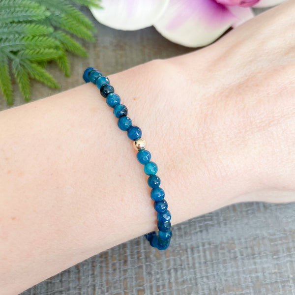 4mm Blue Agate Beaded Bracelet