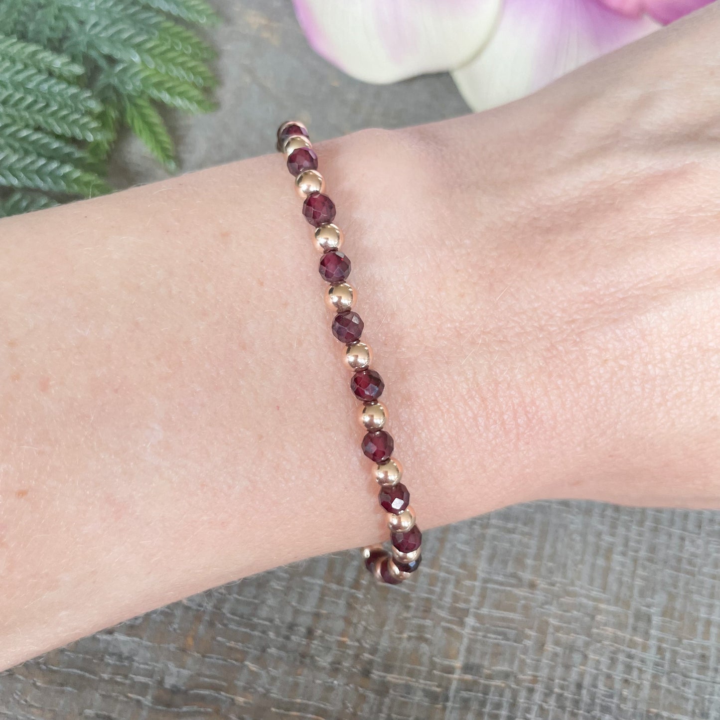 4mm Dainty Garnet January Birthstone Bracelet