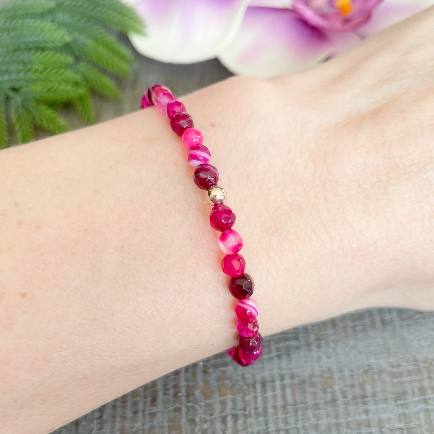 4mm Pink Agate Beaded Bracelet