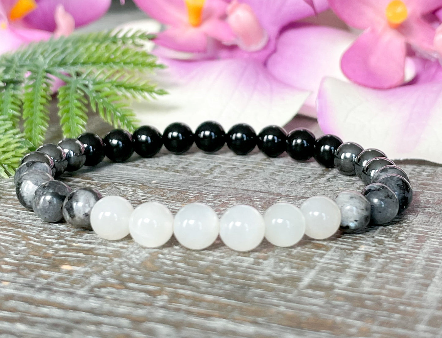 6mm Moon Phases Crystal Beaded Bracelet