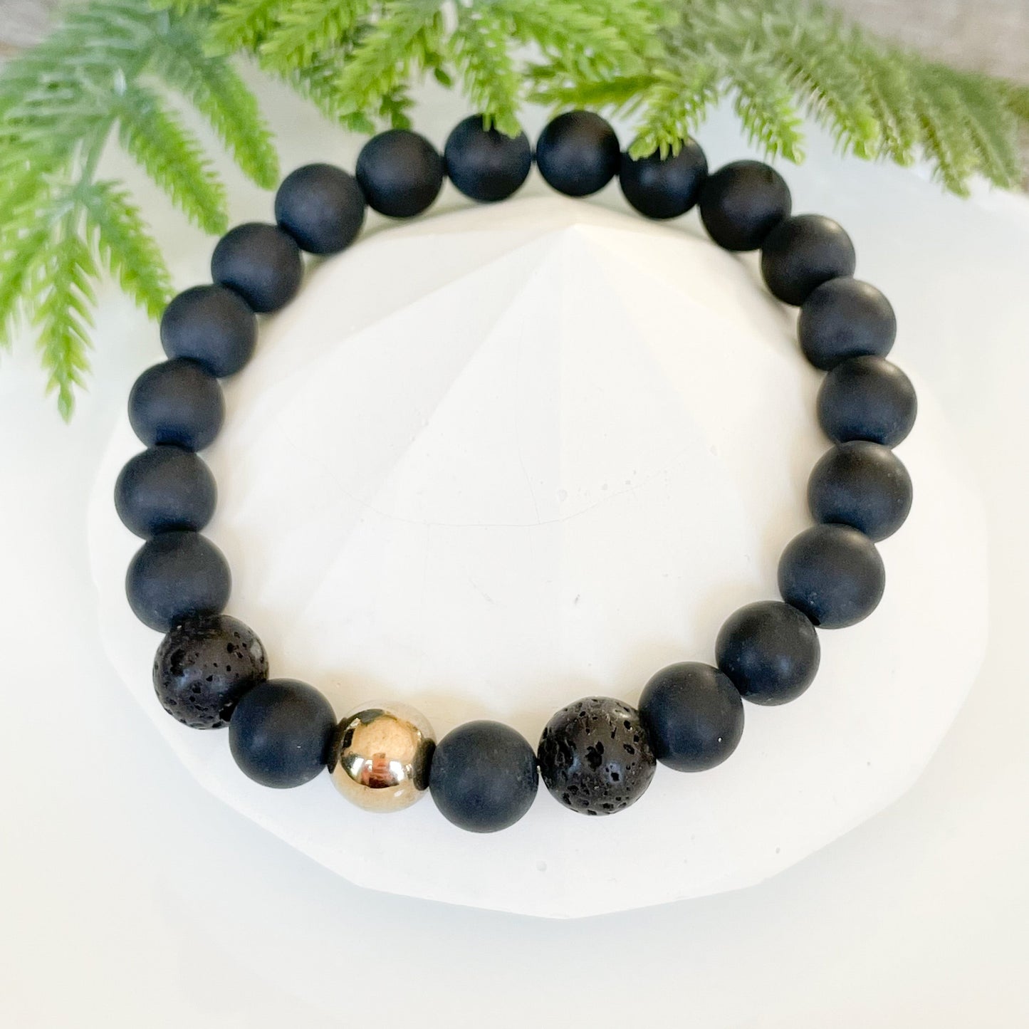 8mm Men's Black Onyx Beaded Bracelet