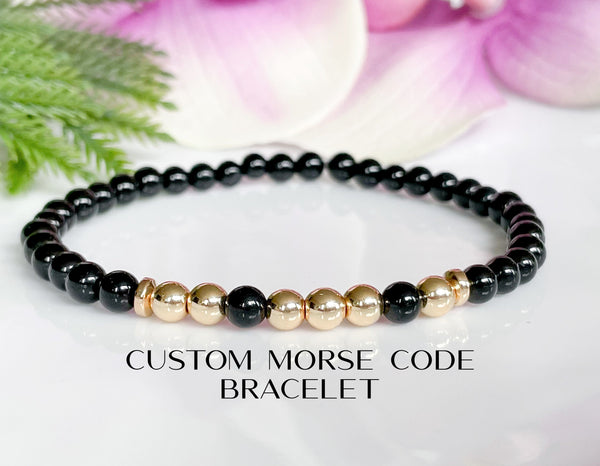Black Tourmaline Custom Morse Code Bracelet | Send a Secret Message