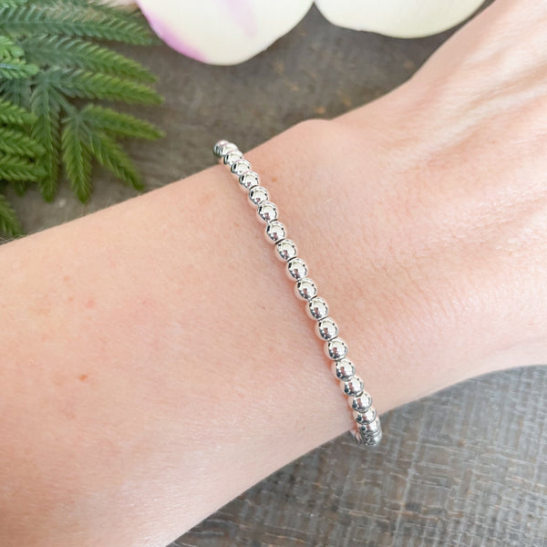 Dainty Silver Ball Beaded Bracelet for Women