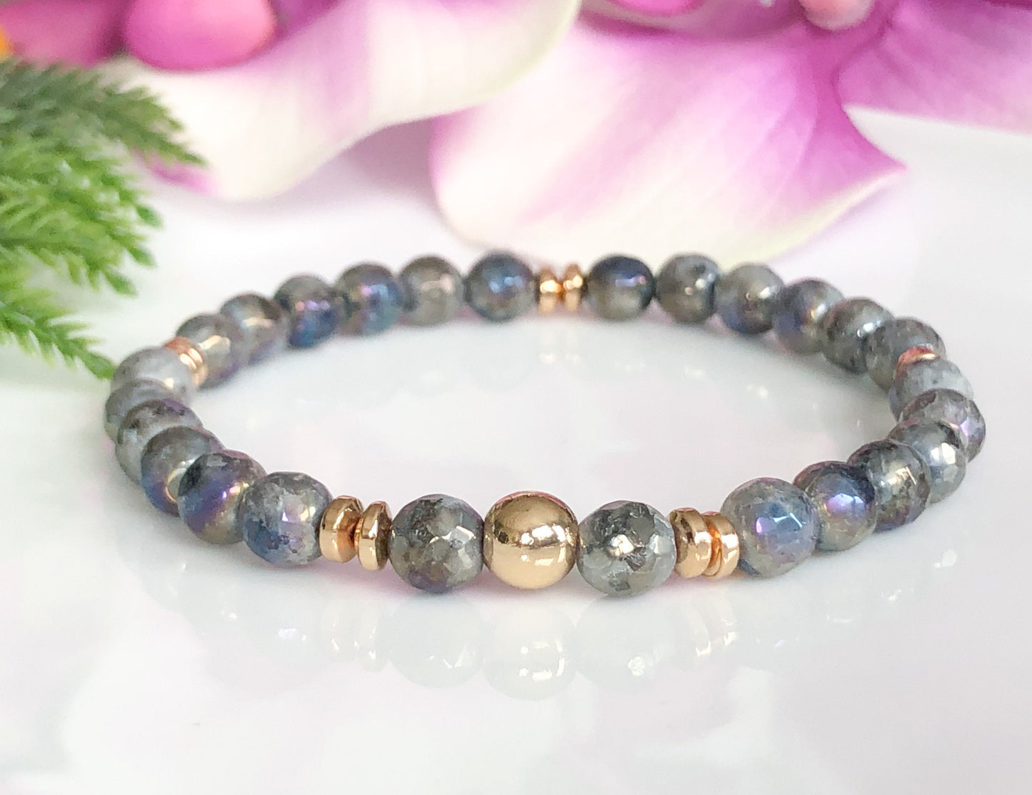 Labradorite & Gold Beaded Bracelet for Women