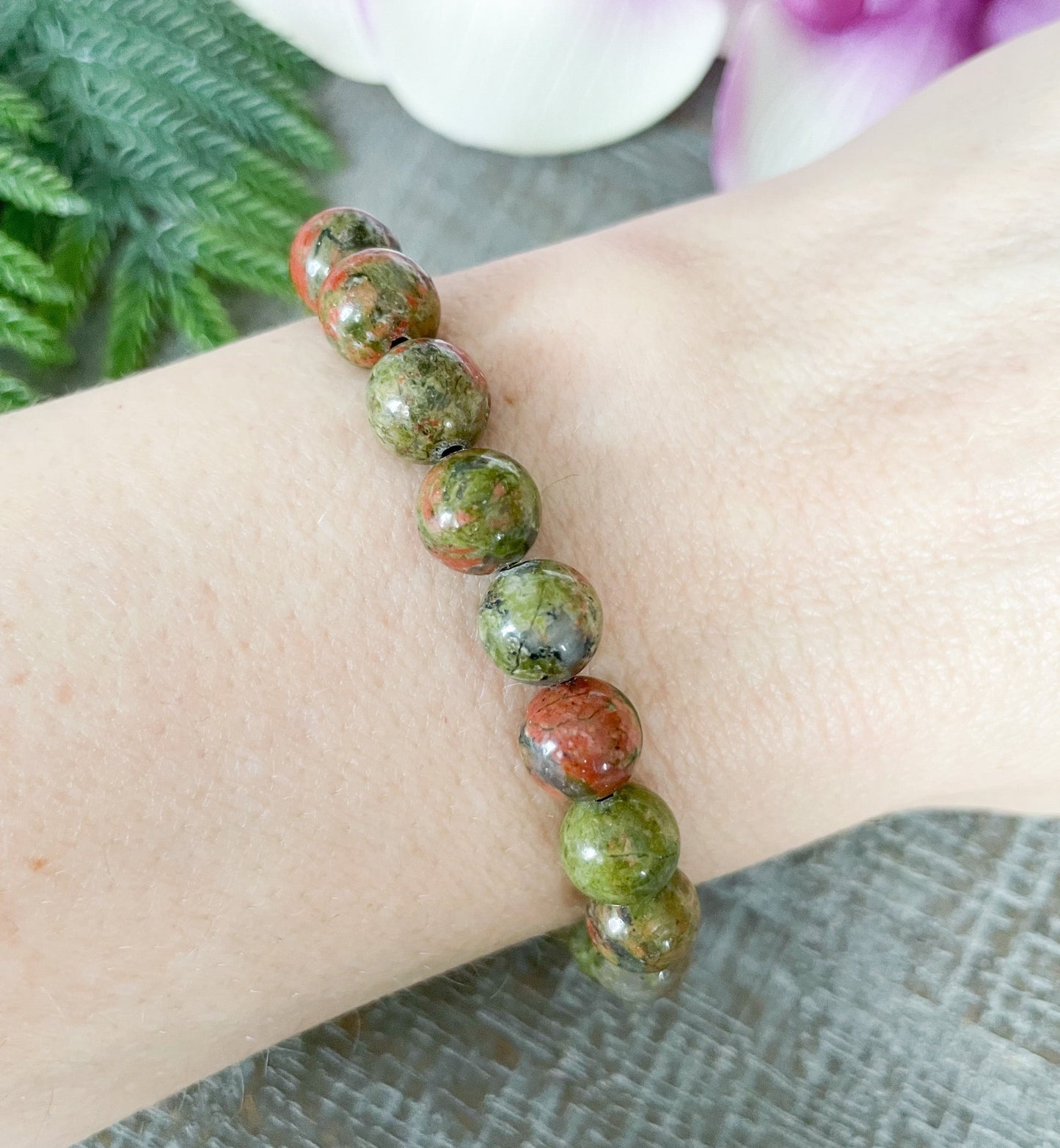 Unakite Beaded Crystal Bracelet