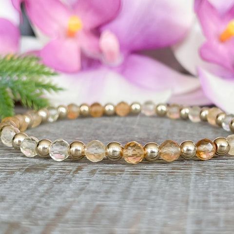 4mm Dainty Citrine Birthstone Bracelet with 14K Metallic Accents