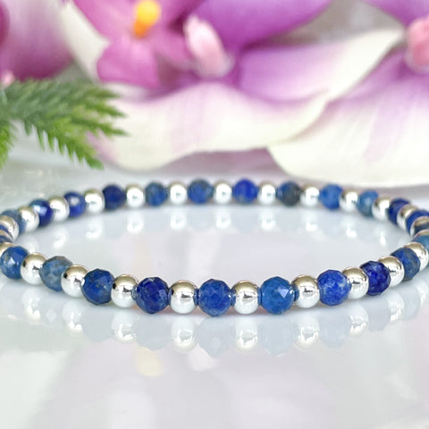 4mm Dainty Lapis Lazuli Birthstone Bracelet with 14K Metallic Accents