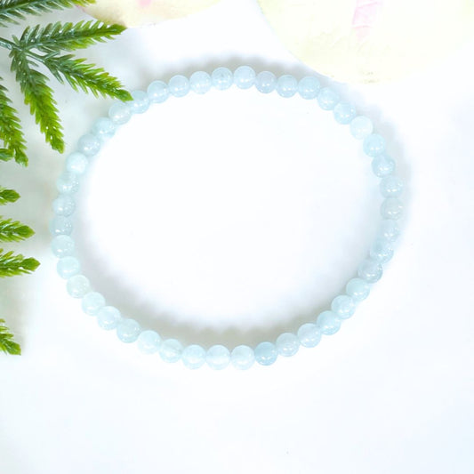 Tiny 4mm Aquamarine Beaded Bracelet
