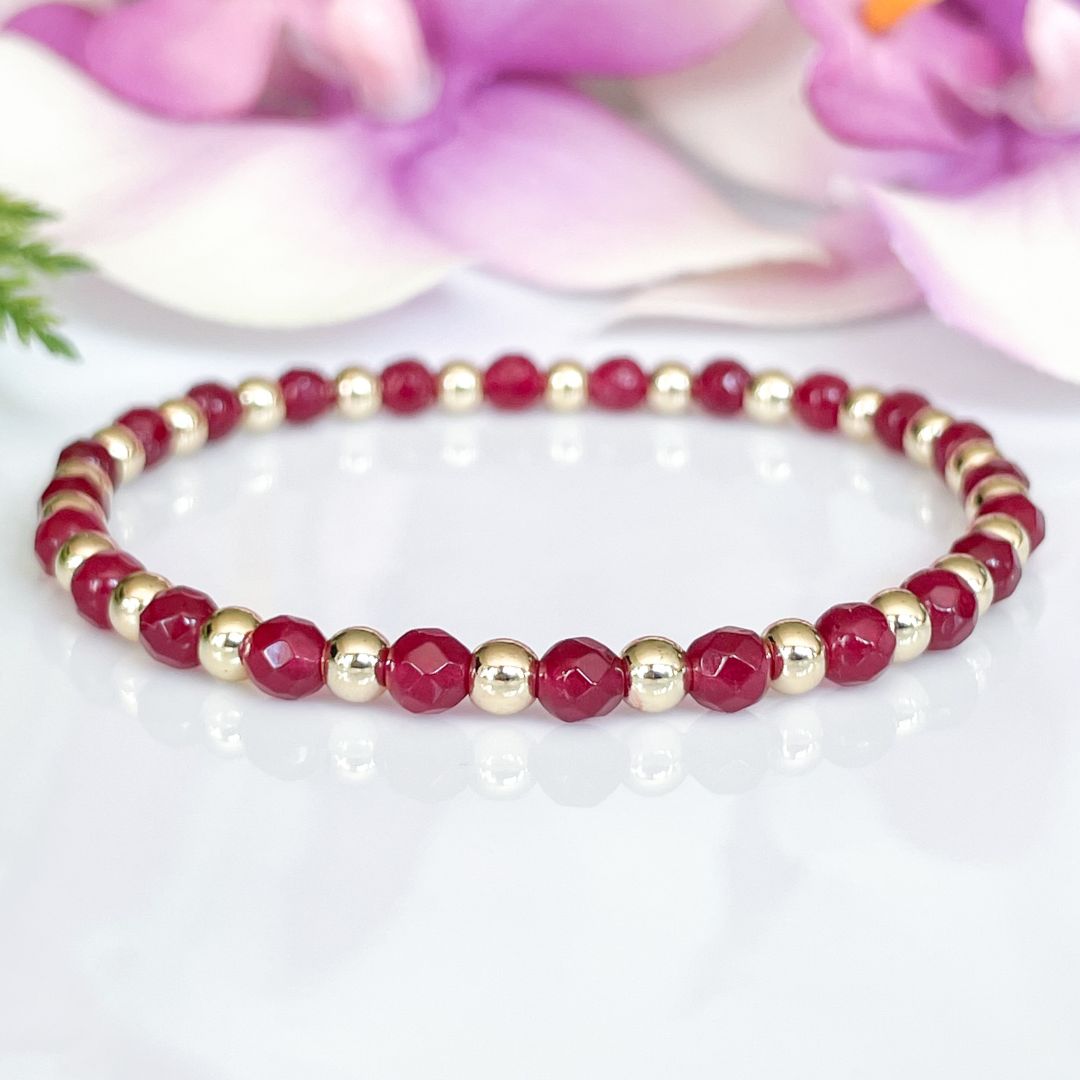 4mm Dainty Ruby Jade July Birthstone Bracelet