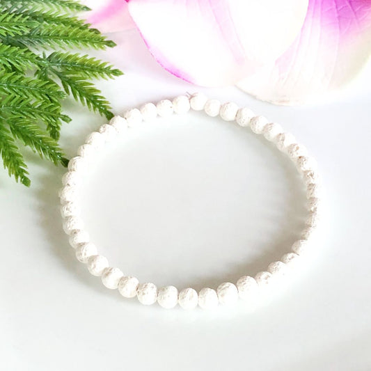 4mm white lava rock beaded bracelet
