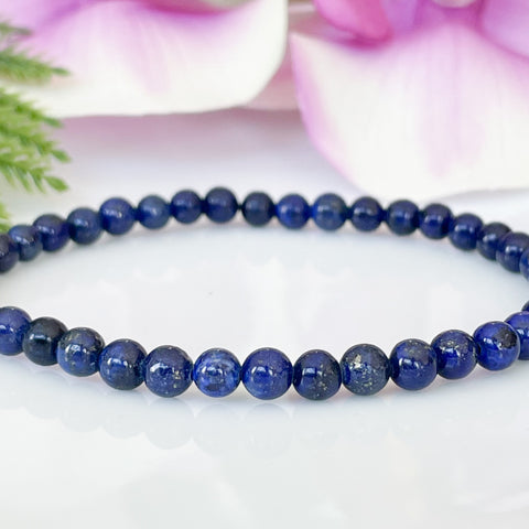 4mm Lapis Lazuli Beaded Crystal Bracelet