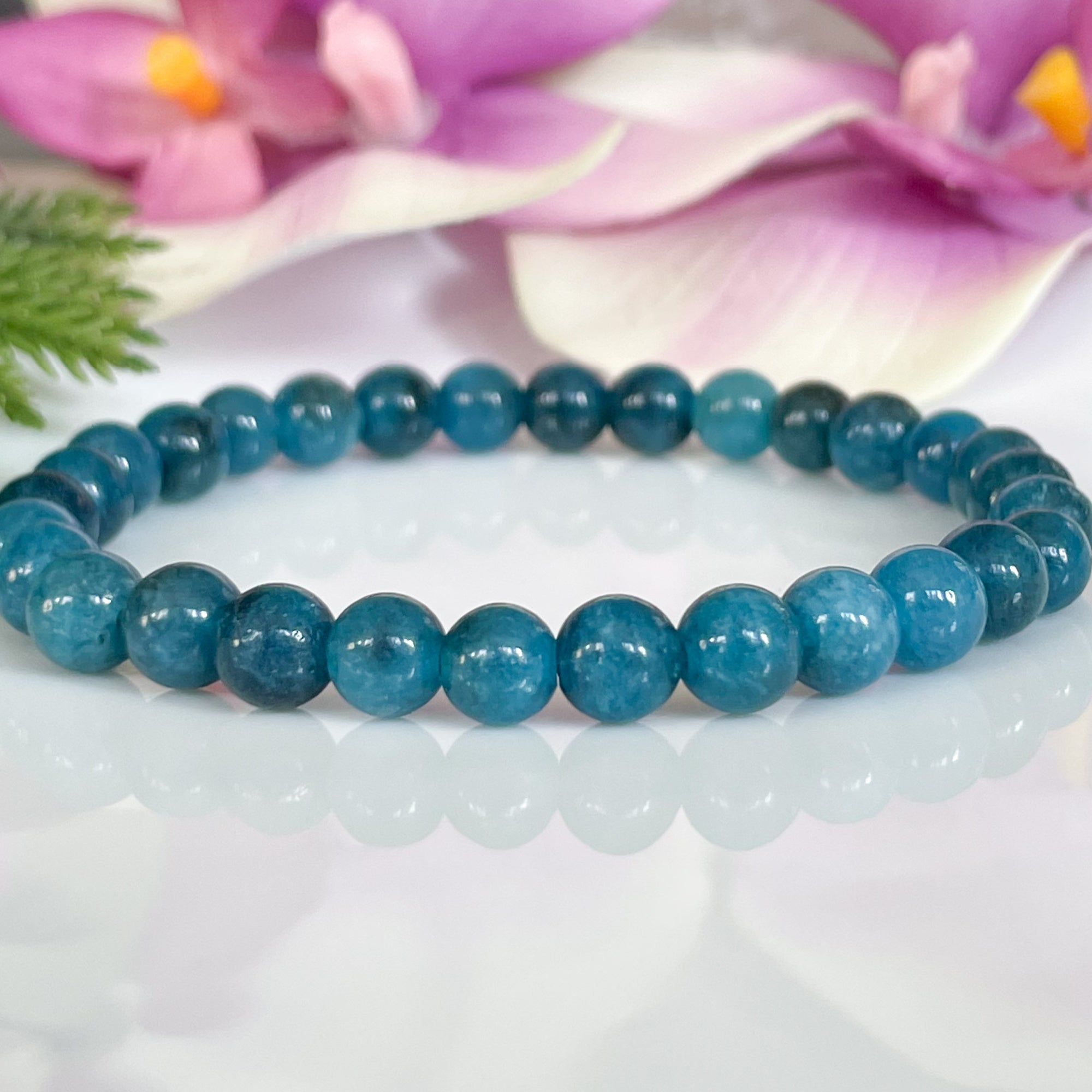 6mm Blue Apatite Healing Crystal Bracelet EssentialJewelry4u