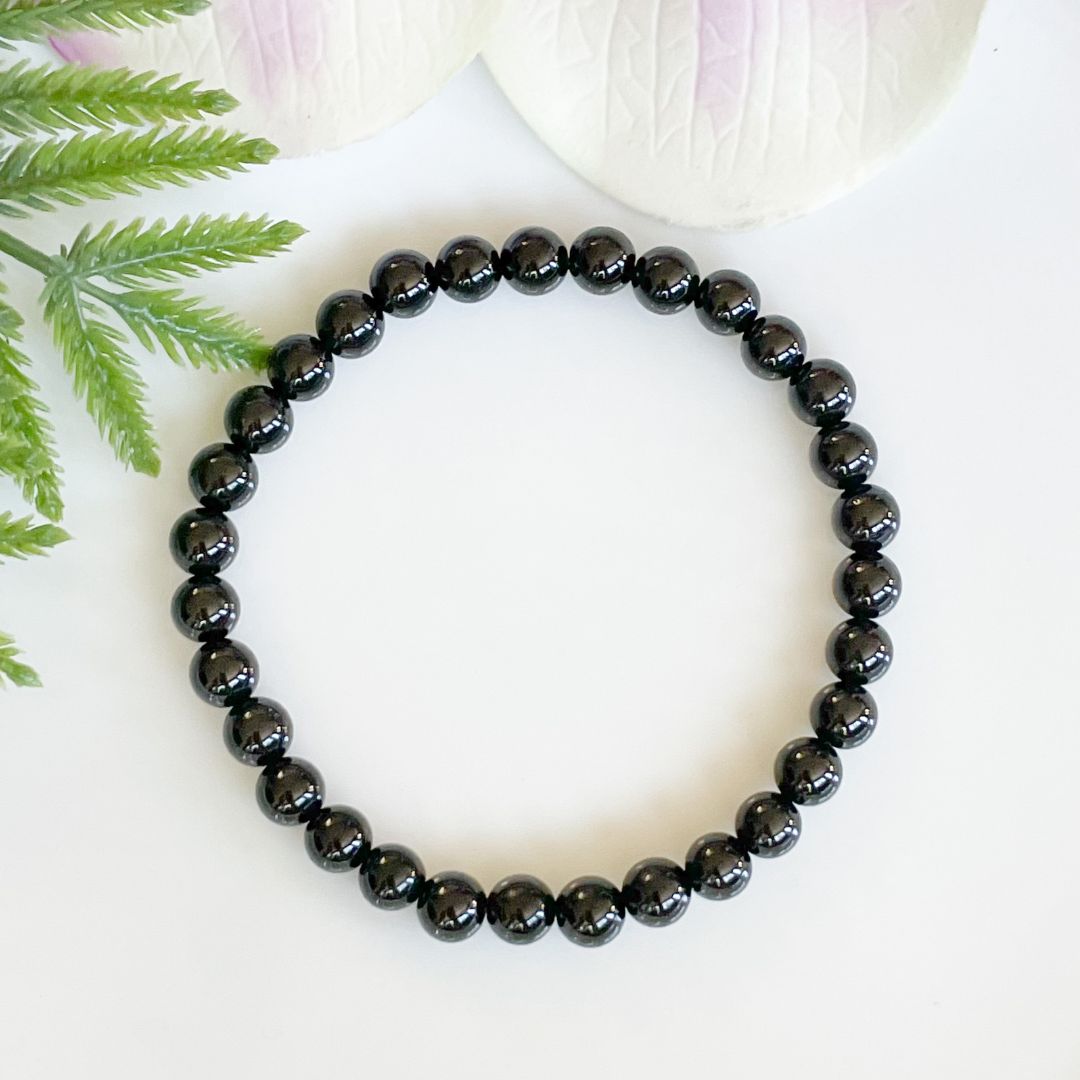 6mm Black Tourmaline Beaded Bracelet Overhead View