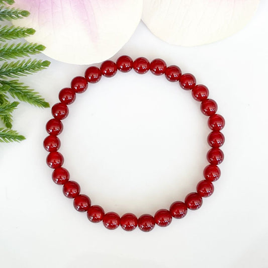 6mm red carnelian beaded bracelet