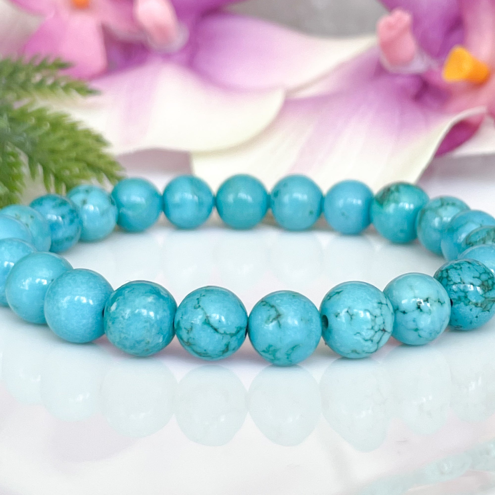 8mm Genuine Turquoise Beaded Crystal Bracelet