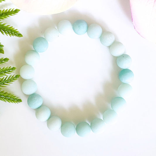 8mm Frosted Aqua Amazonite Bracelet