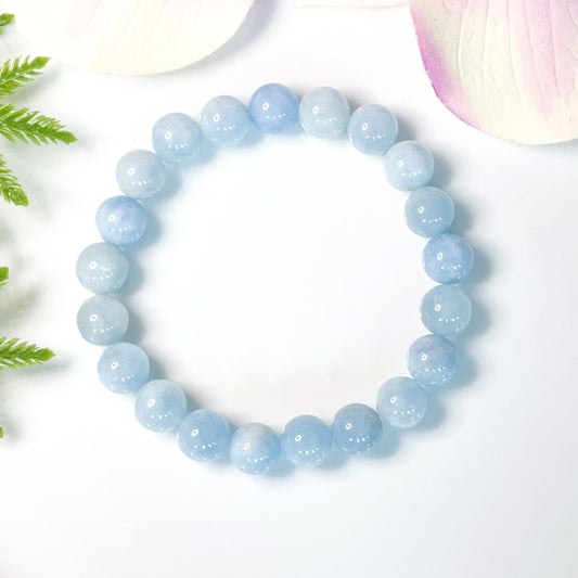 8mm Genuine Aquamarine Beaded Bracelet