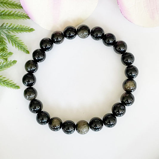 8mm golden sheen black obsidian bracelet
