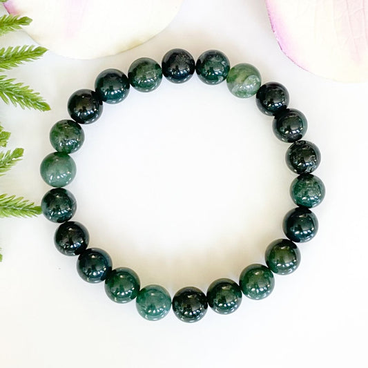 8mm Green Moss Agate beaded bracelet