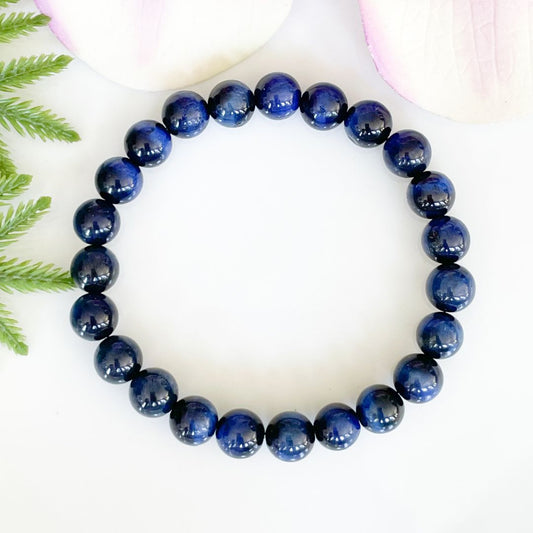 8mm blue tigers eye beaded bracelet