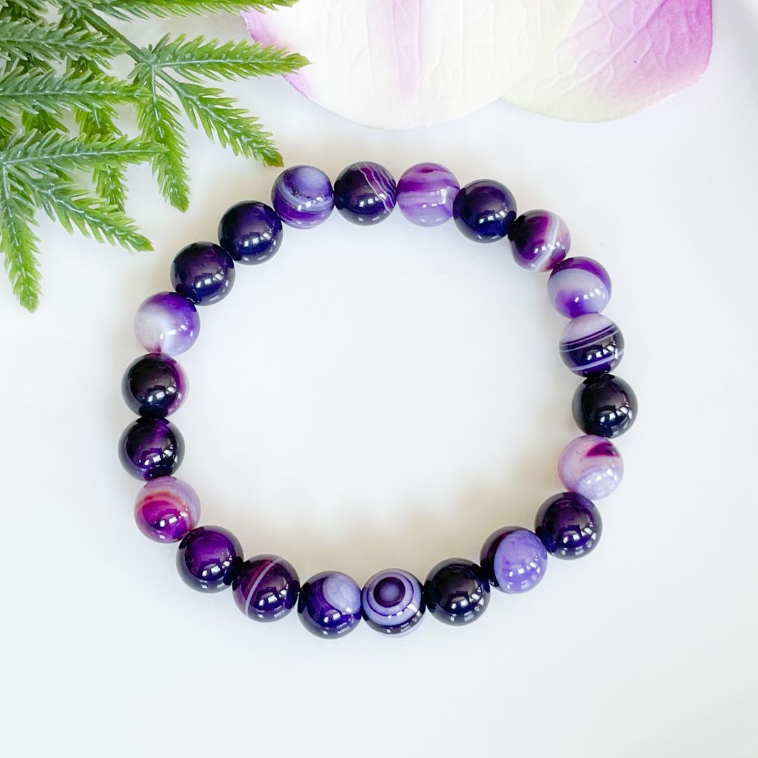 8mm Purple Banded Agate Bracelet