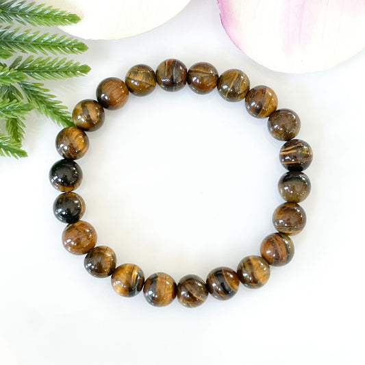8mm Tiger's Eye Beaded Bracelet overhead view