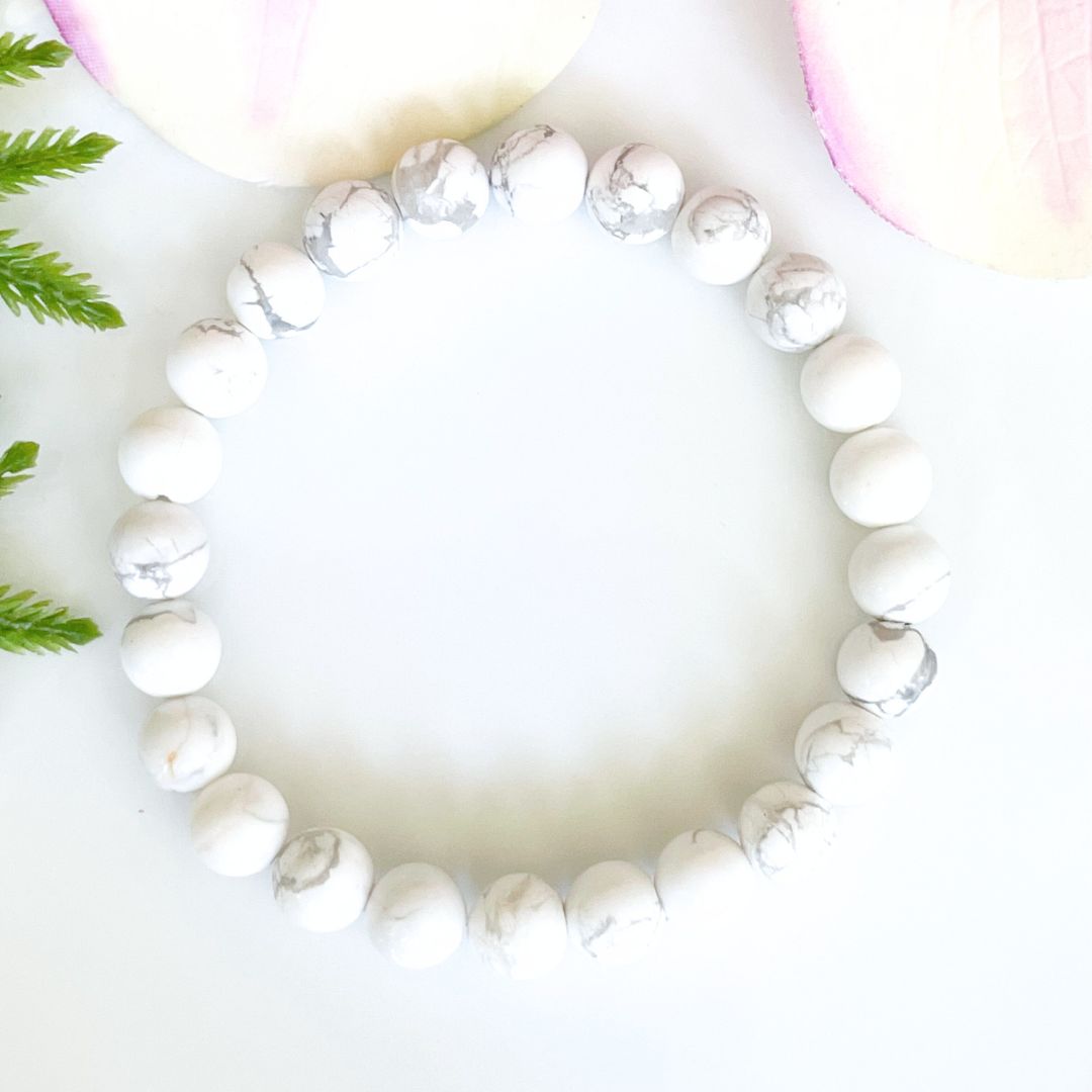 8mm White Howlite Mala Bracelet for Stress Relief