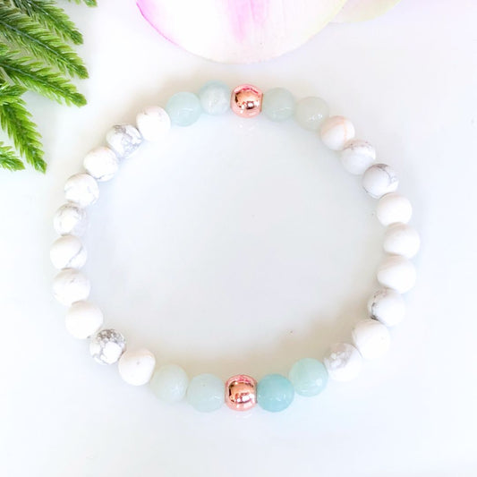 Amazonite and Howlite Anxiety Relief Bracelet with Rose Gold Accents